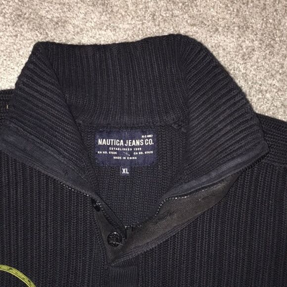 Vintage Retro Nautica Jeans Co 1/4 Zip Zipper Ribbed T Neck Cotton Sweater XL/L - Picture 1 of 6